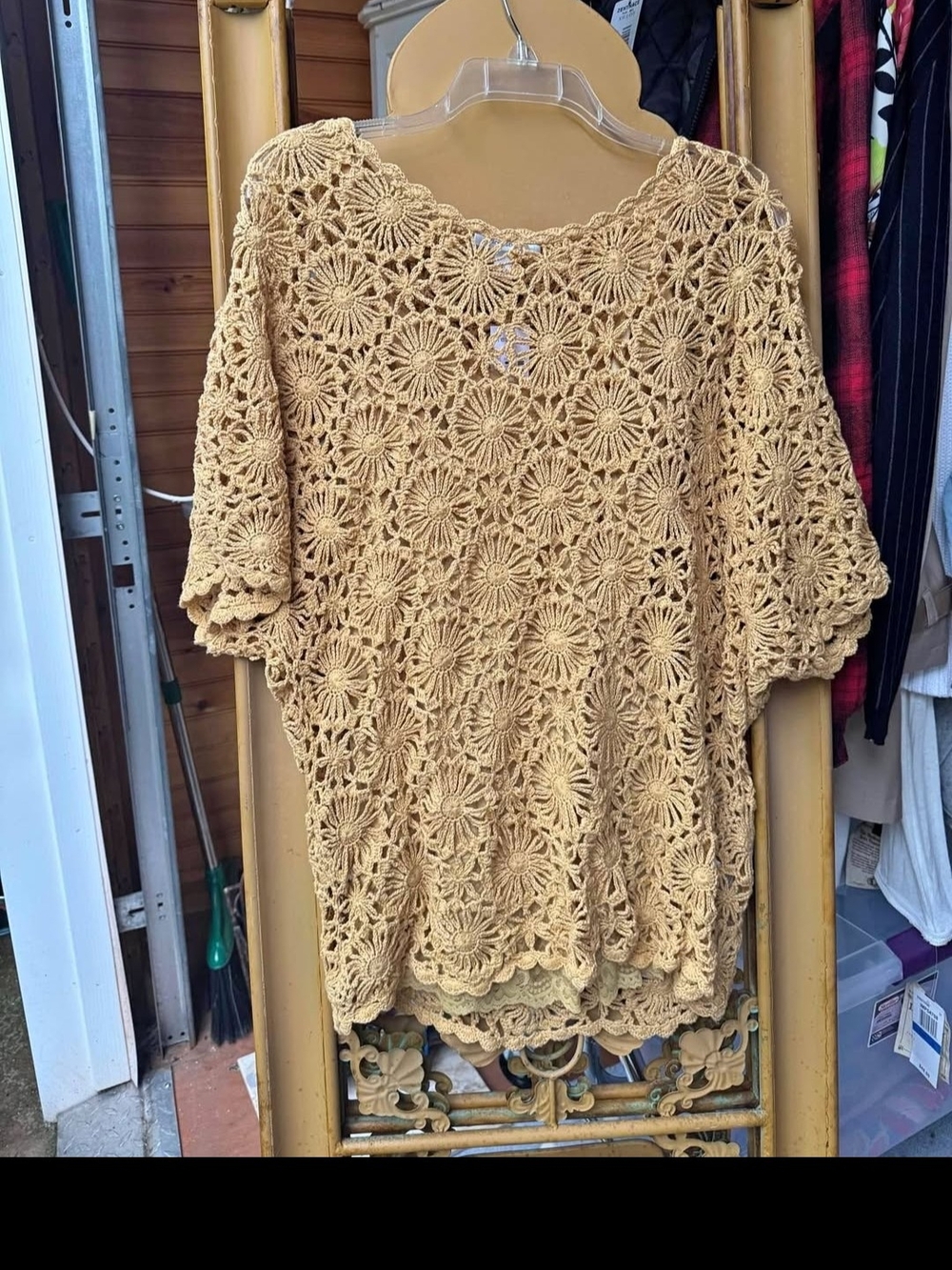 Crochet Floral Knit Tunic Top - Beige. 2